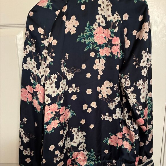 H&M Floral Bomber Jacket - Navy Blue with Pink & Cream Flowers - Picture 2 of 3